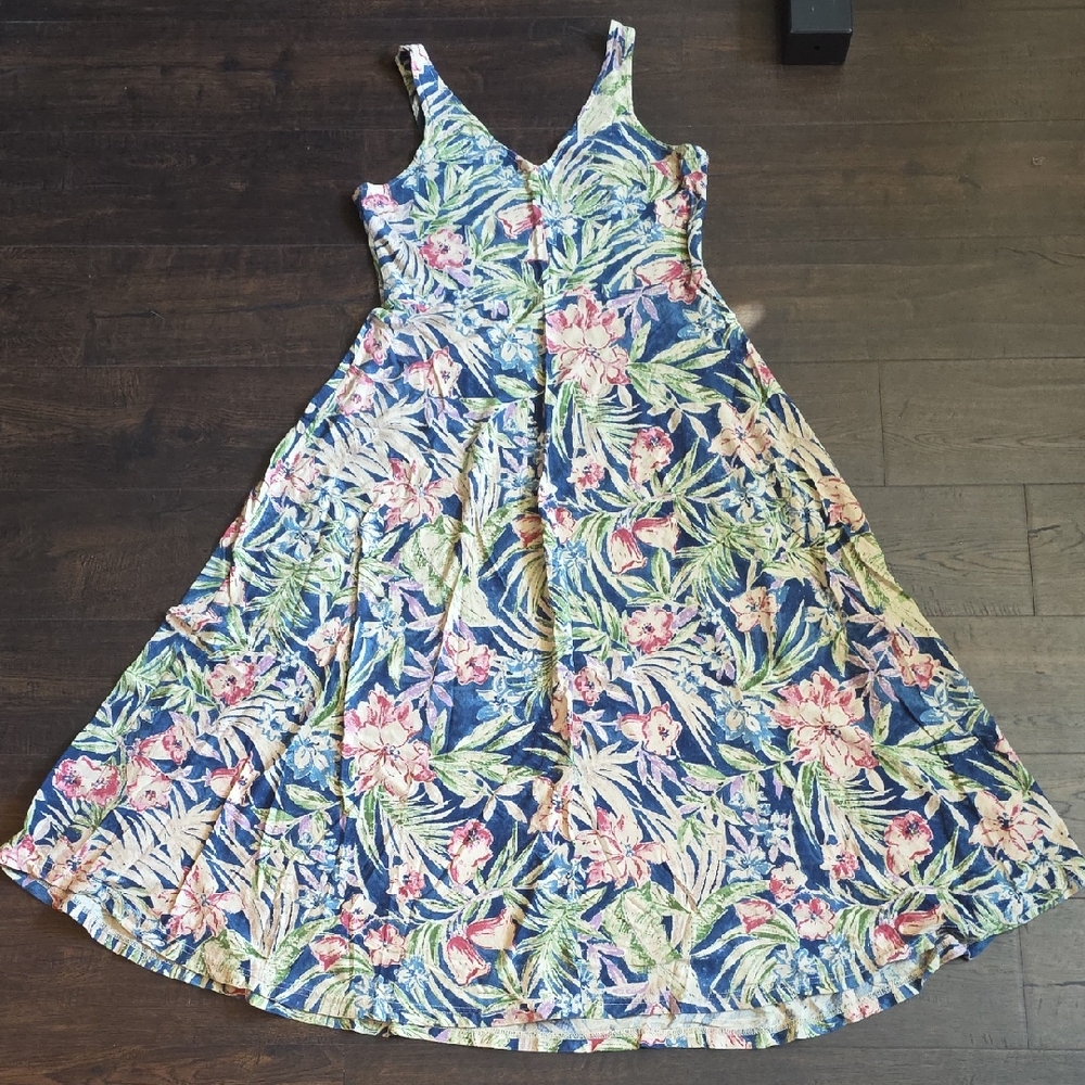 Floral Navy & Pink Tropical A-Line Women's Dress